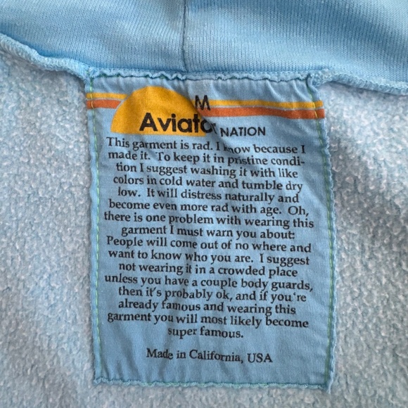 Aviator Nation Blue Rainbow Full Zip Jacket Sweatshirt Hoodie Unisex Size M - Picture 8 of 10